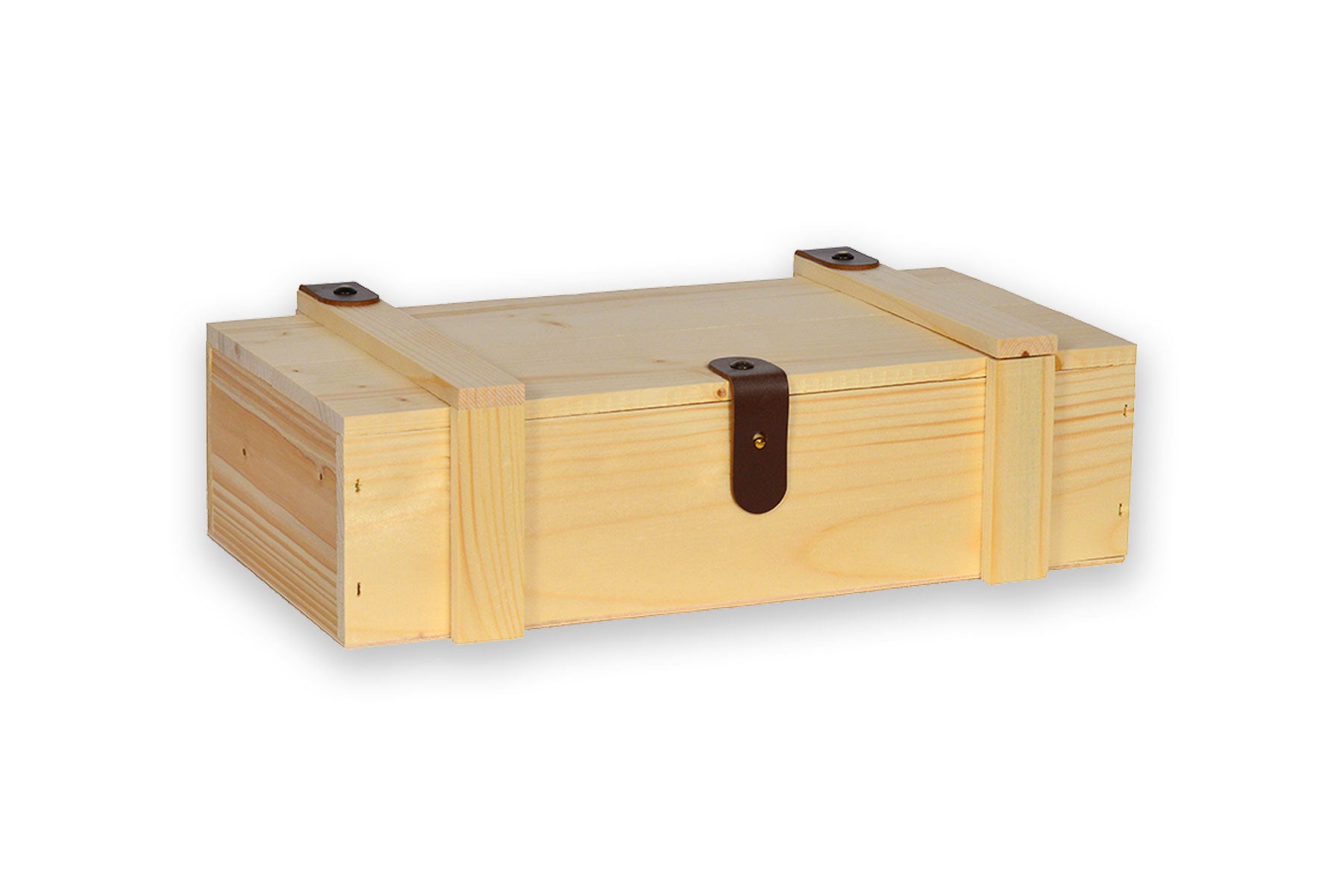 Kassette mit Lederbeschlägen für 3 Flaschen Wein - 254 x 85 x 342 mm